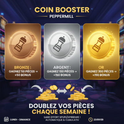 PepperMill Coin Booster : jusqu’à 500 pièces bonus par semaine - logo